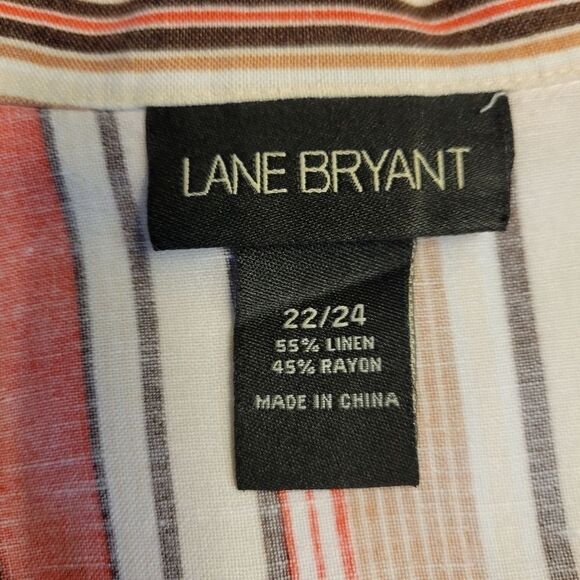 Lane Bryant Coral Cream Stripe Linen Button Down Blouse Women's Plus Size 22/24 - Picture 8 of 8